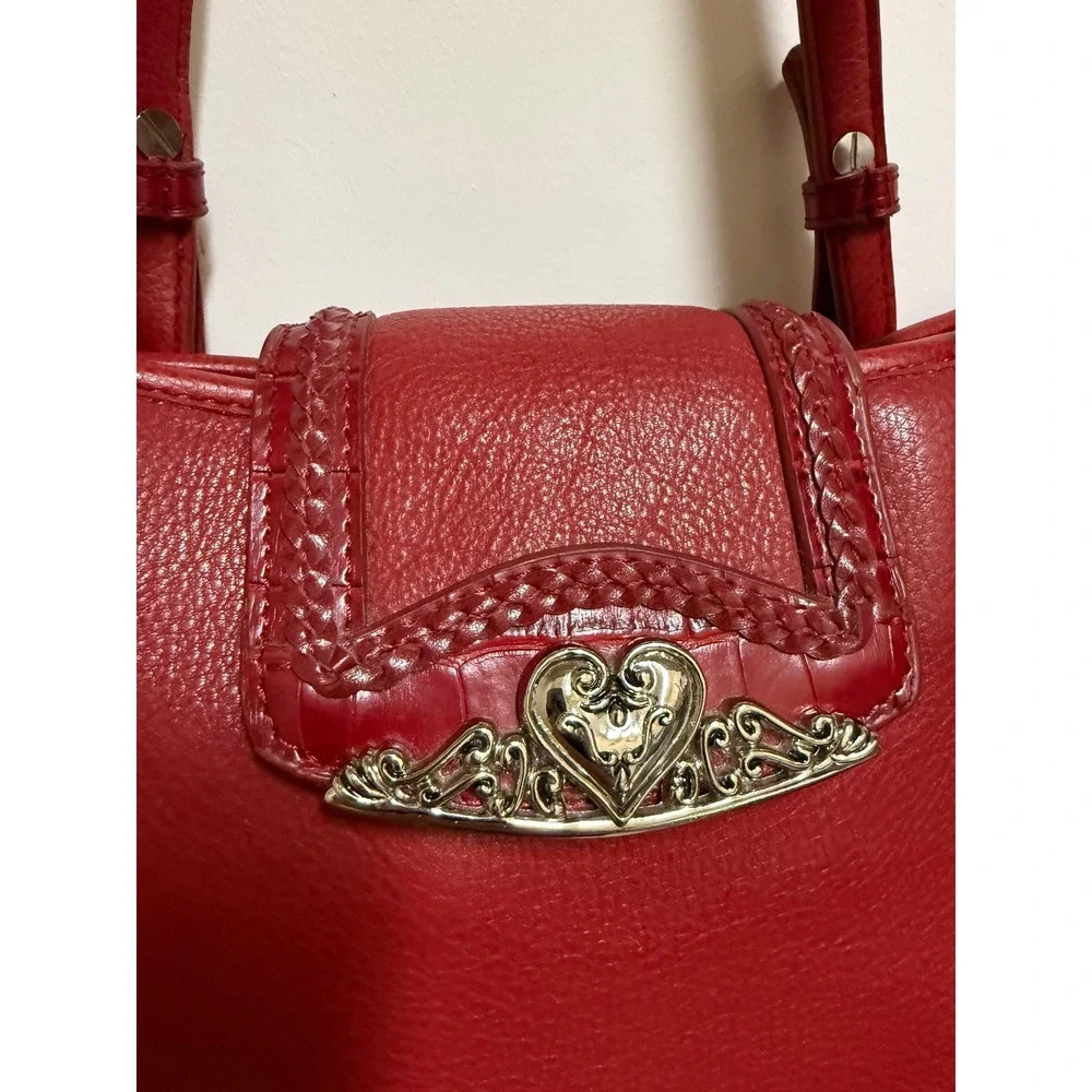Coldwater Creek‎ Red Leather Shoulder Bag Heart Silver Tote Purse Multi Pocket